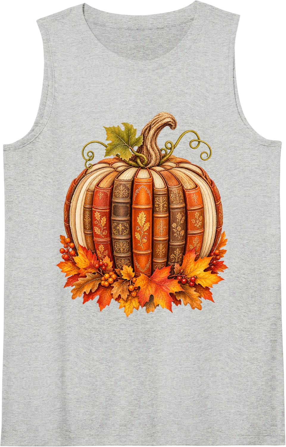Vintage Autumn Book Pumpkin Reading Lover Fall Harvest Vibe Sleeveless Tank Top - Heather Grey