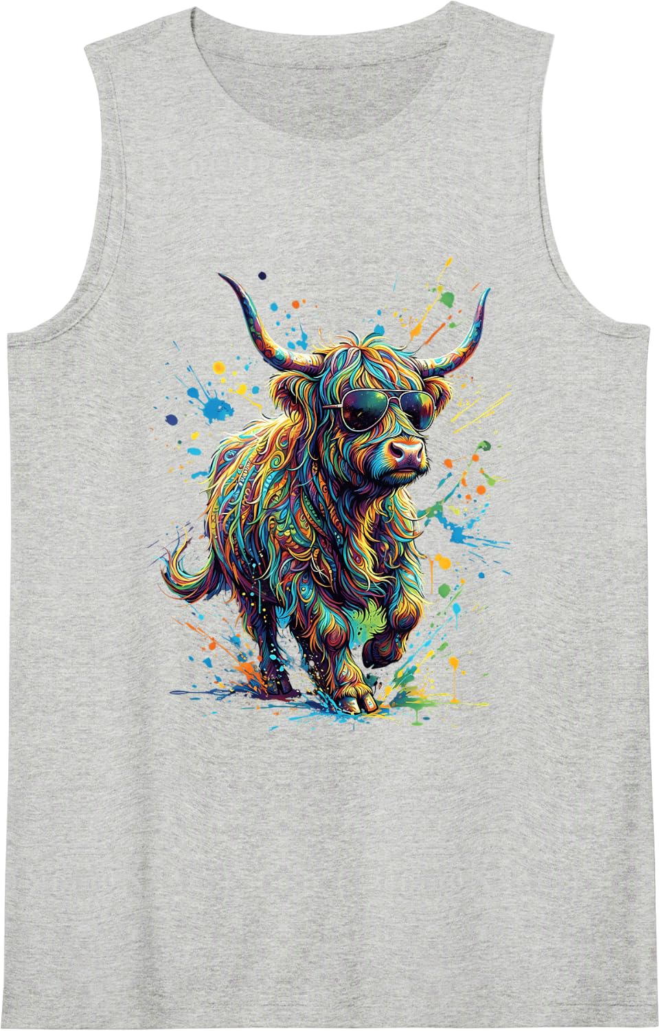 Highland Cow Graphic Scottish Highlander Cow Sleeveless Tank Top - Heather Grey
