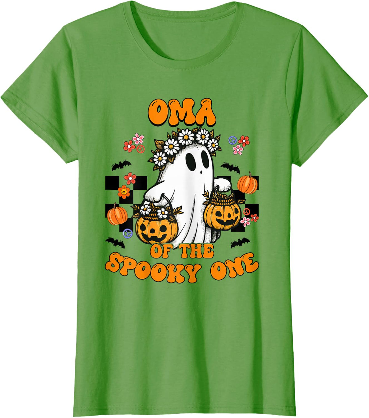 Oma Of The Spooky One Groovy Halloween Ghost T-Shirt - Grass Green