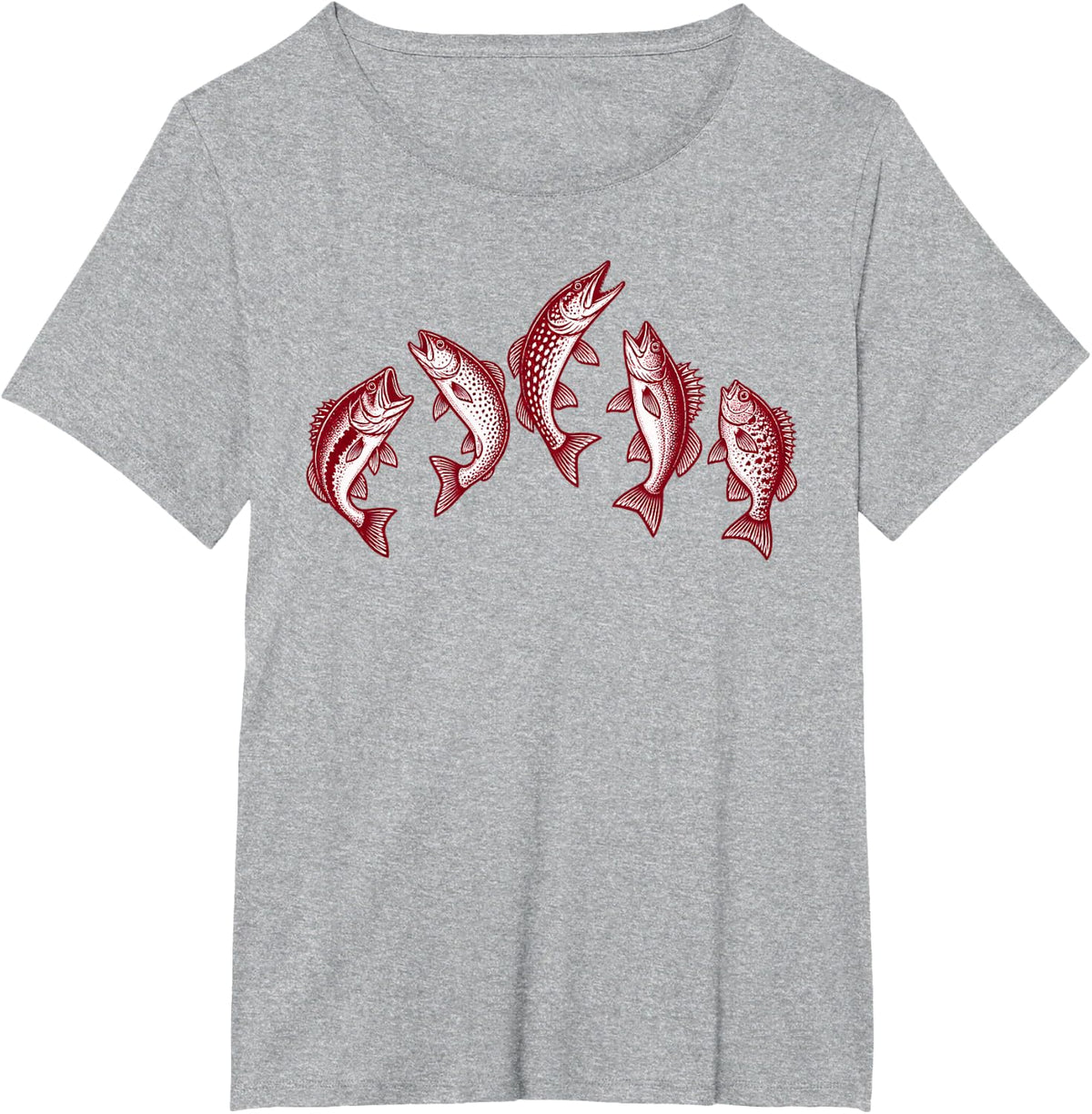 Fishing Fish Lineup Bass Pike Freshwater Catch T-Shirt - Heather Grey