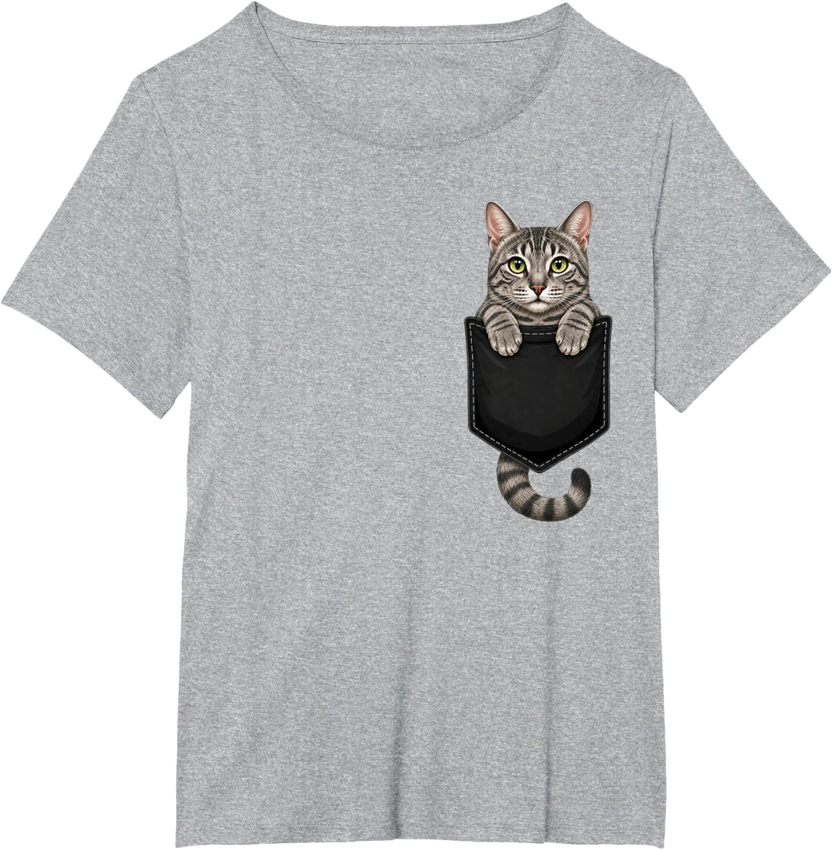 Grey Tabby Cat Lover Cute Pocket Cat Mom T-Shirt - Heather Grey
