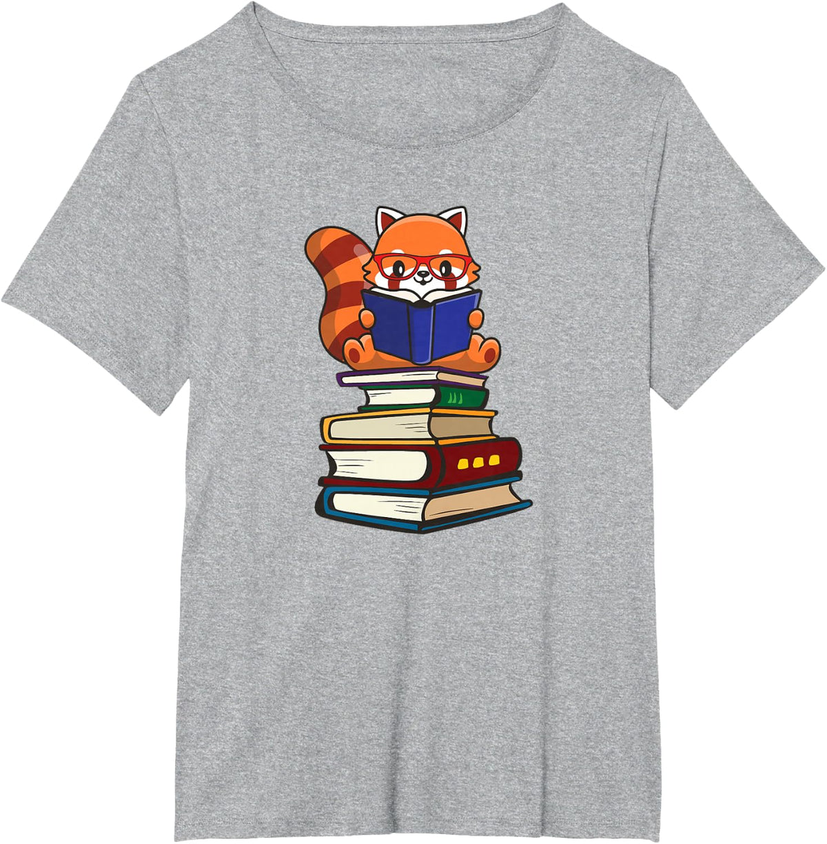 Cute Kawaii Kids Reading Books Glasses Red Panda Lover T-Shirt - Heather Grey