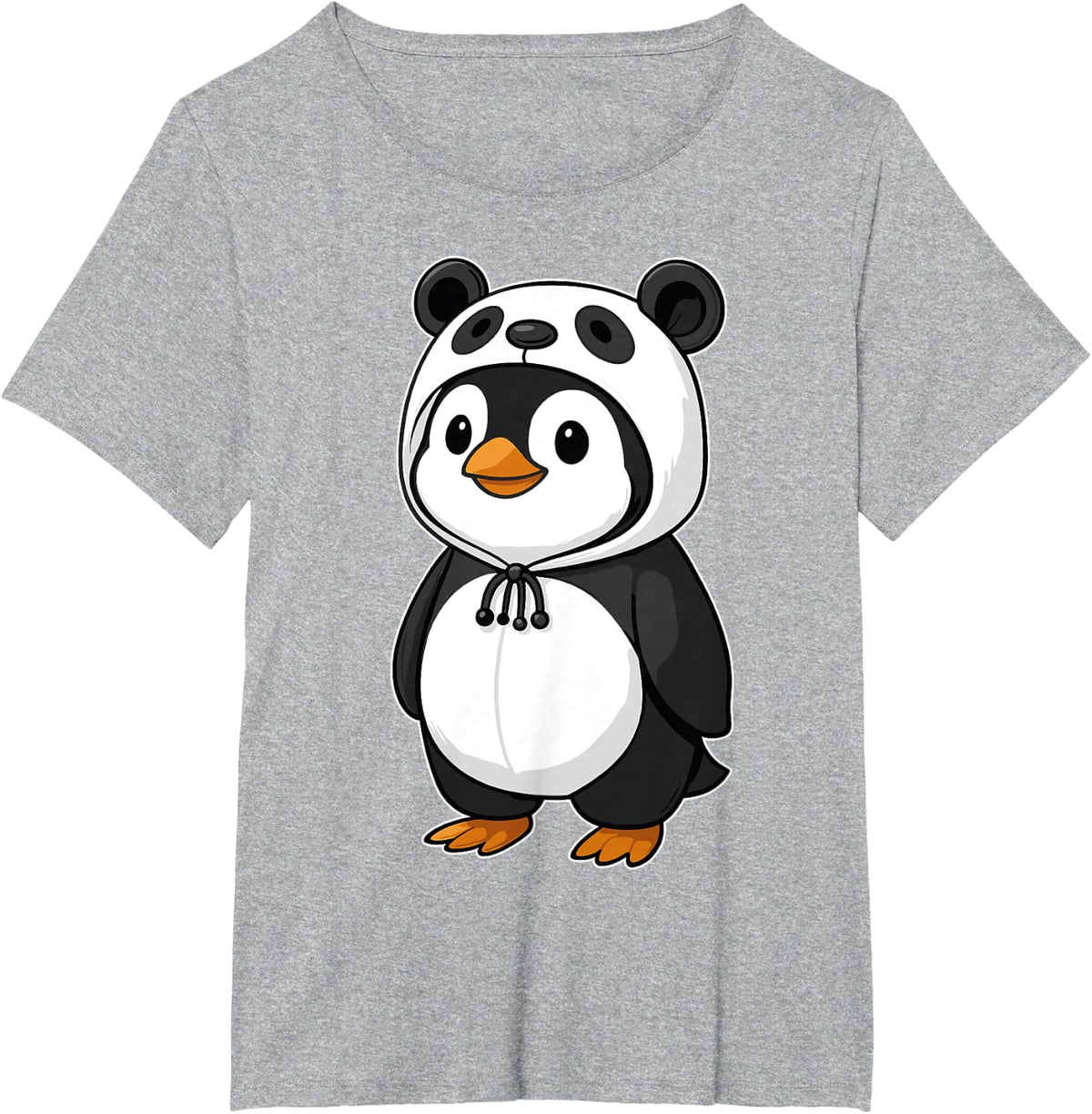Kawaii Penguin In Panda Costume T-Shirt for Girls Kids Penguin Lover Tees - Heather Grey