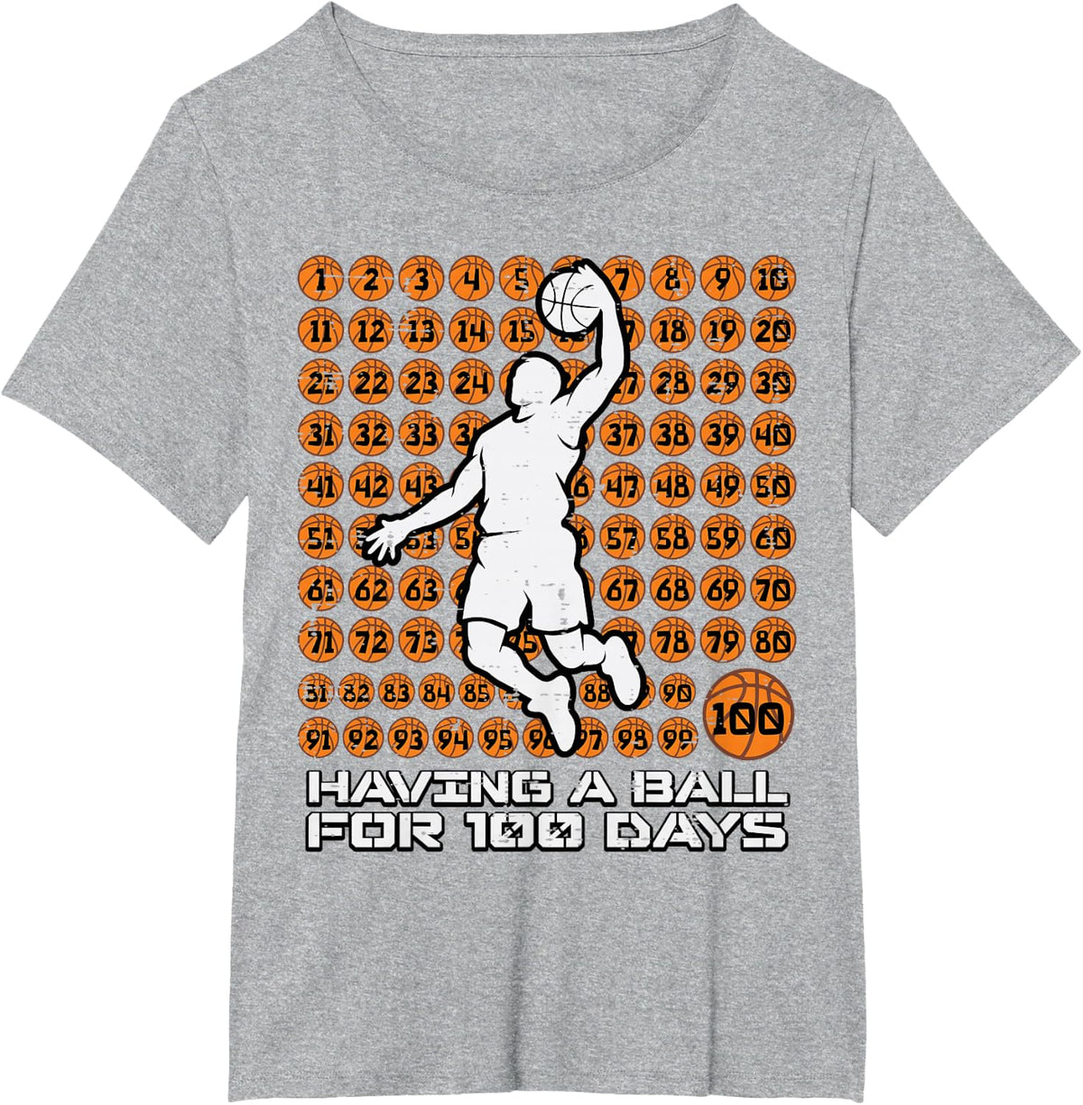 Having Ball 100 Days of School Basketball 100th Day Boy Kids T-Shirt - Heather Grey