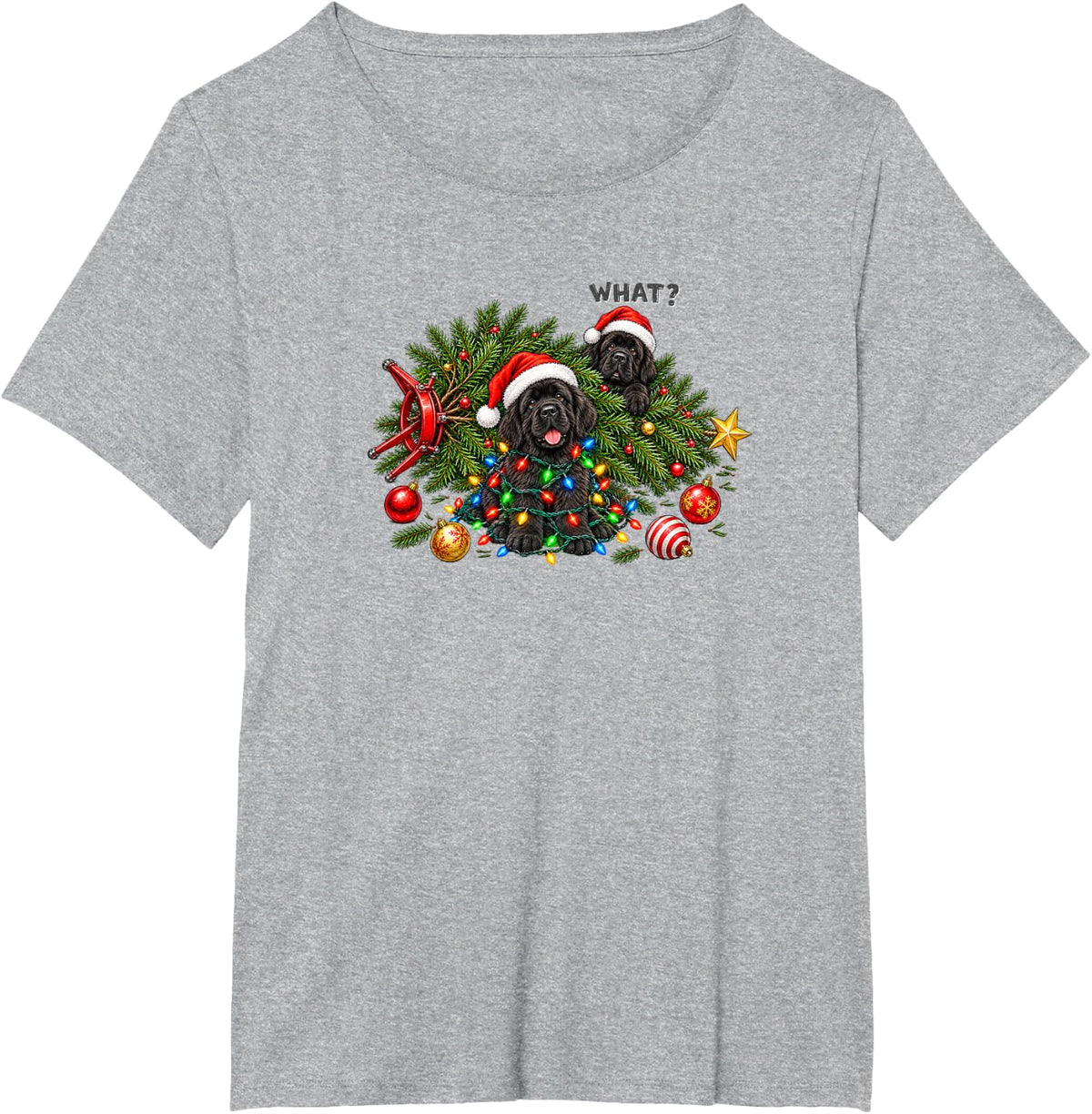 Newfoundland Christmas Tree Lights Santa Hats Holiday What T-Shirt - Heather Grey