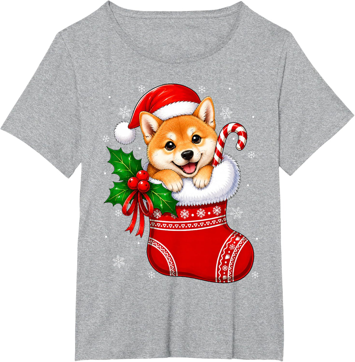 Shiba Inu Dog Christmas Stocking Cute Festive Xmas T-Shirt - Heather Grey