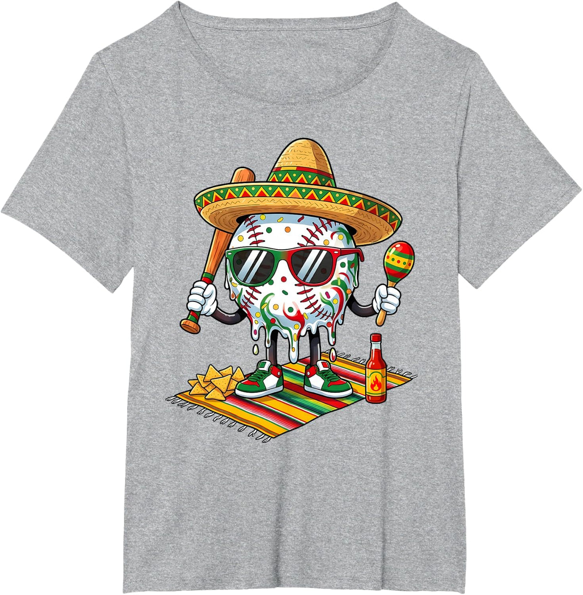 Baseball Drip Ice Cream Sombrero Mexican Cinco De Mayo Tees T Shirts - Heather Grey