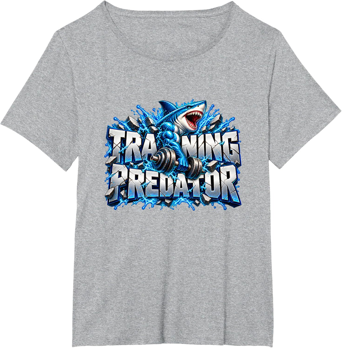 Training Predator Shark Weightlifting Gym Strength Art T-Shirt - Heather Grey