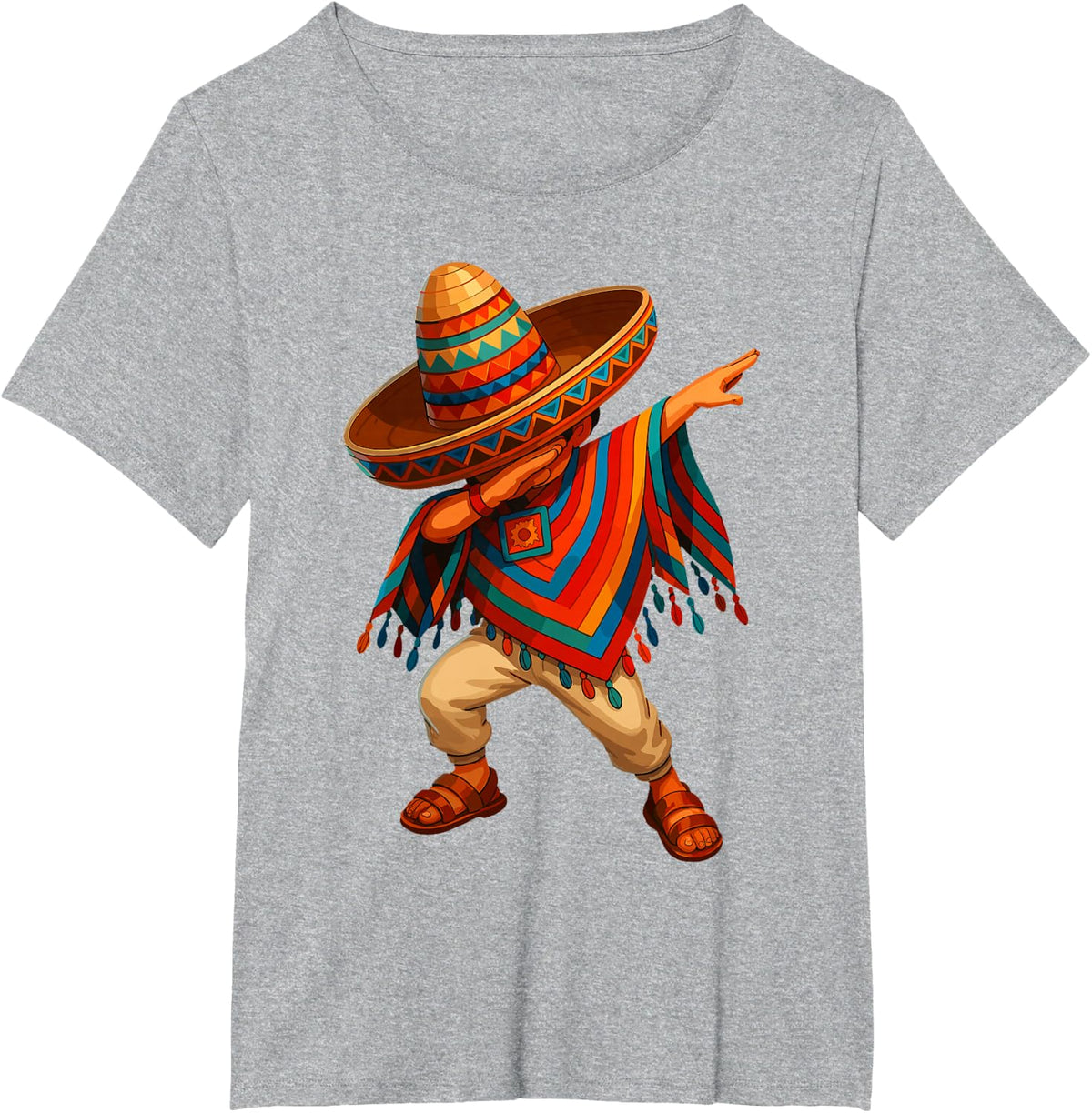 Funny Dabbing Mexican Outfit Tees Men Boys Cinco De Mayo T Shirts - Heather Grey