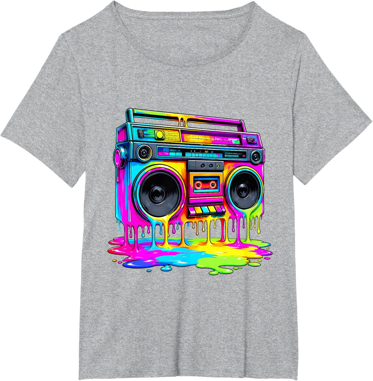 Dripping Paint Boombox R&B Old School 80s Music Hip Hop T-Shirt - Heather Grey