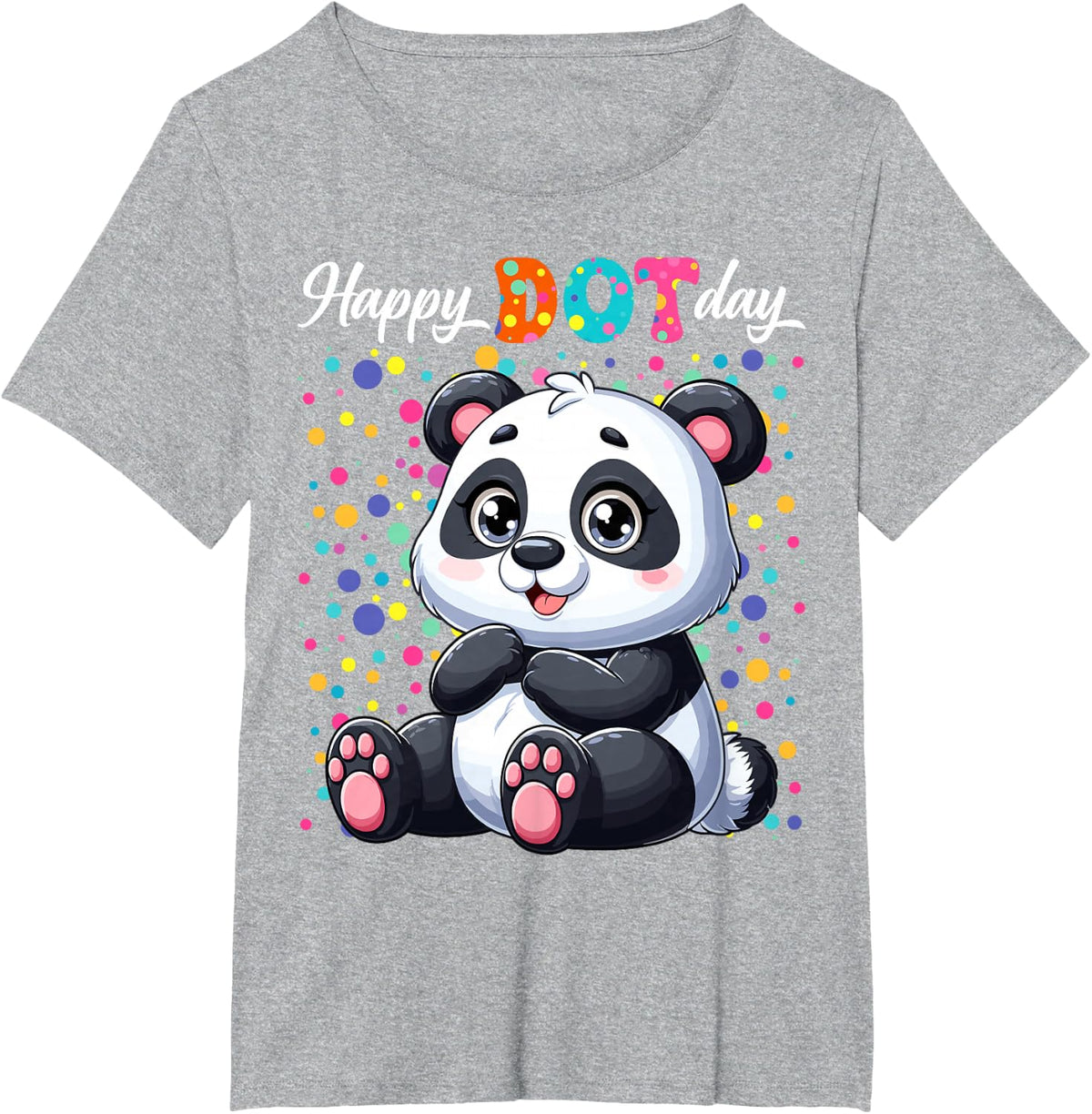 Funny Panda Lovers Polka Dots Happy Dot Day Girls Boys Kids T-Shirt - Heather Grey