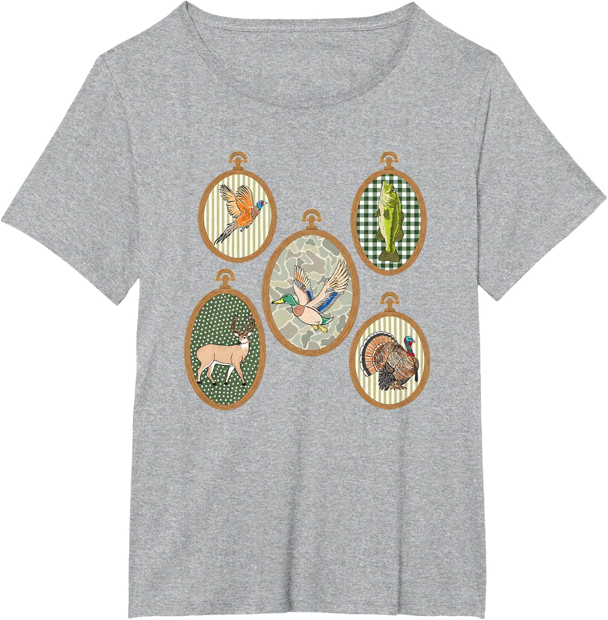 Camo Old School Polka Dot Checkered Hunting Deer Turkey Duck T-Shirt - Heather Grey