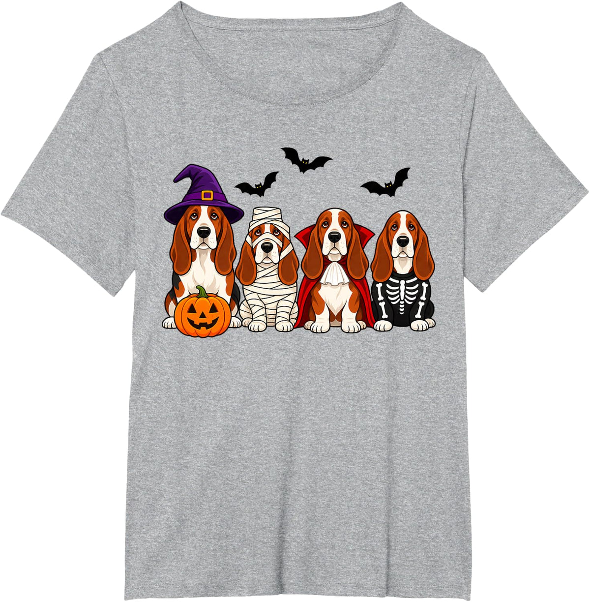 Basset Hound Ghost Witch Mummy Fall Dog Lover Halloween T-Shirt - Heather Grey