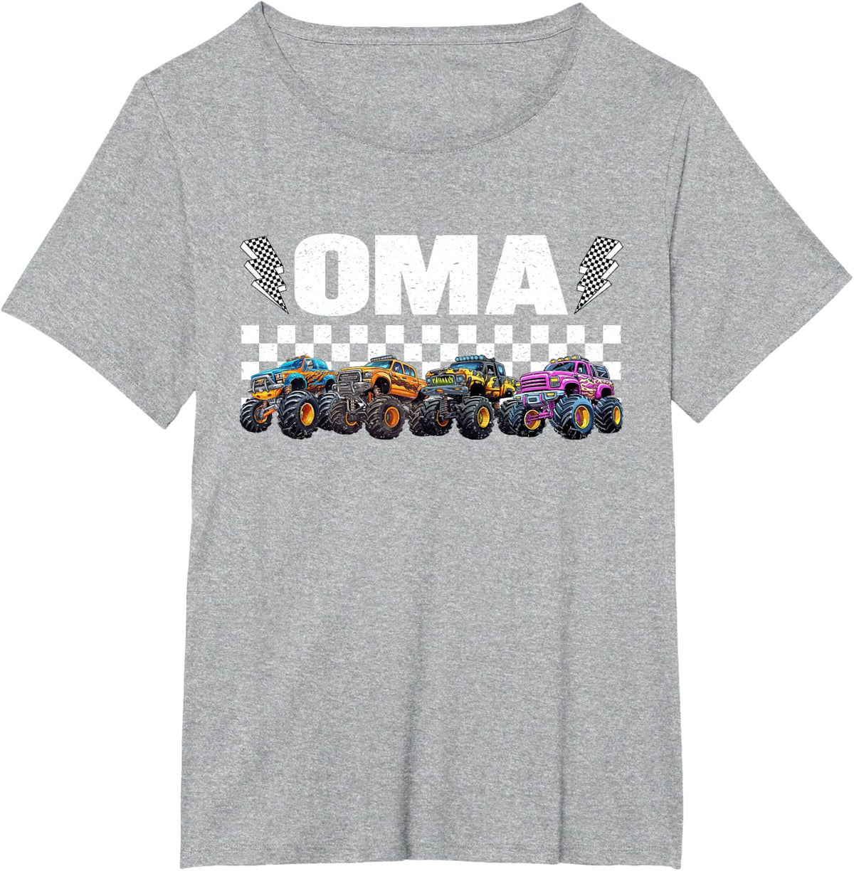 Oma Retro Monster Truck Family Crew Birthday Matching T-Shirt - Heather Grey