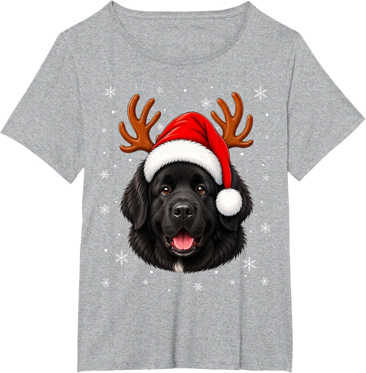 Cute Reindeer Horn Santa Newfoundland Dog Christmas T-Shirt - Heather Grey