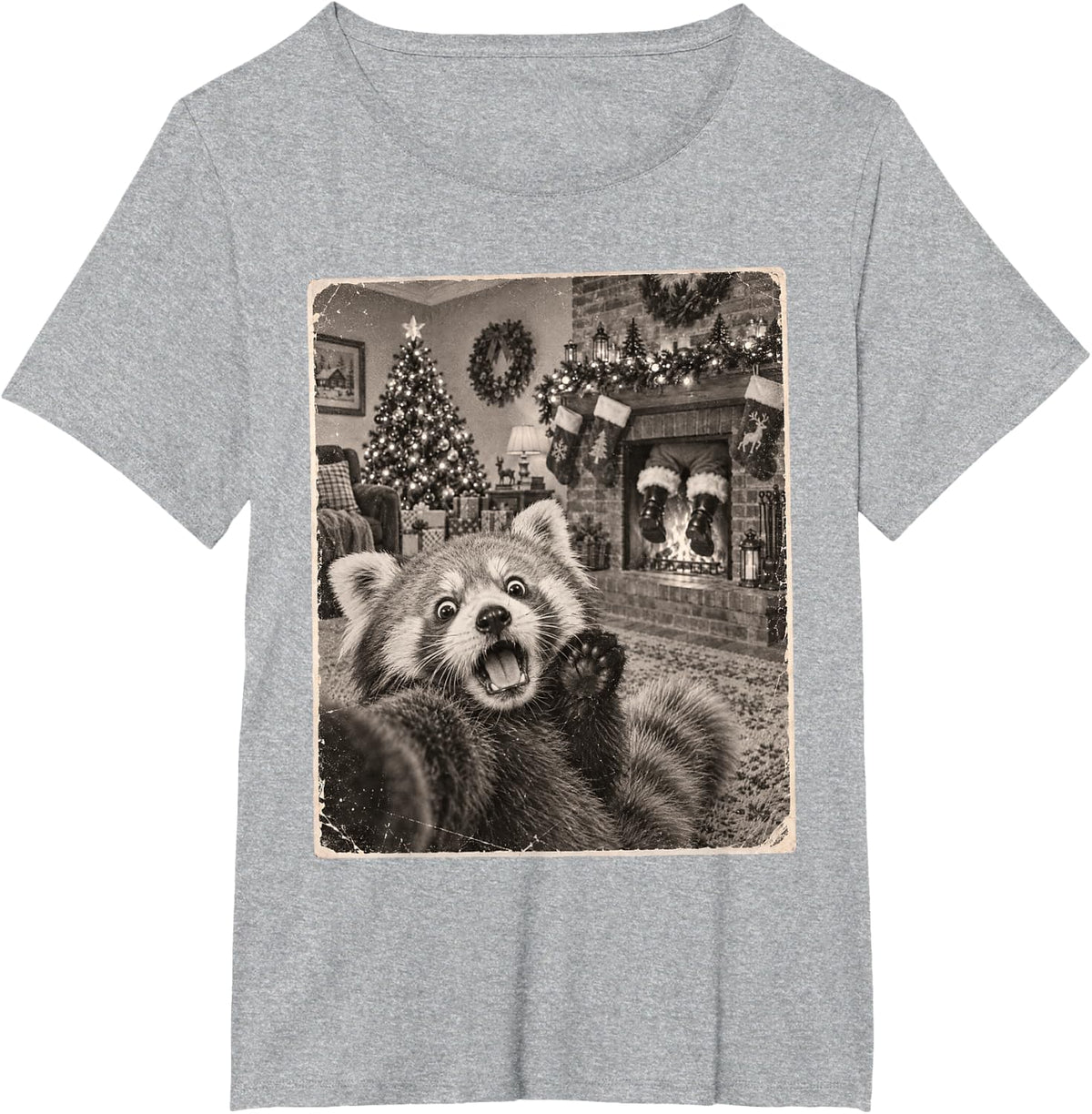 Christmas Santa Claus Funny Selfie Red Panda T-Shirt - Heather Grey