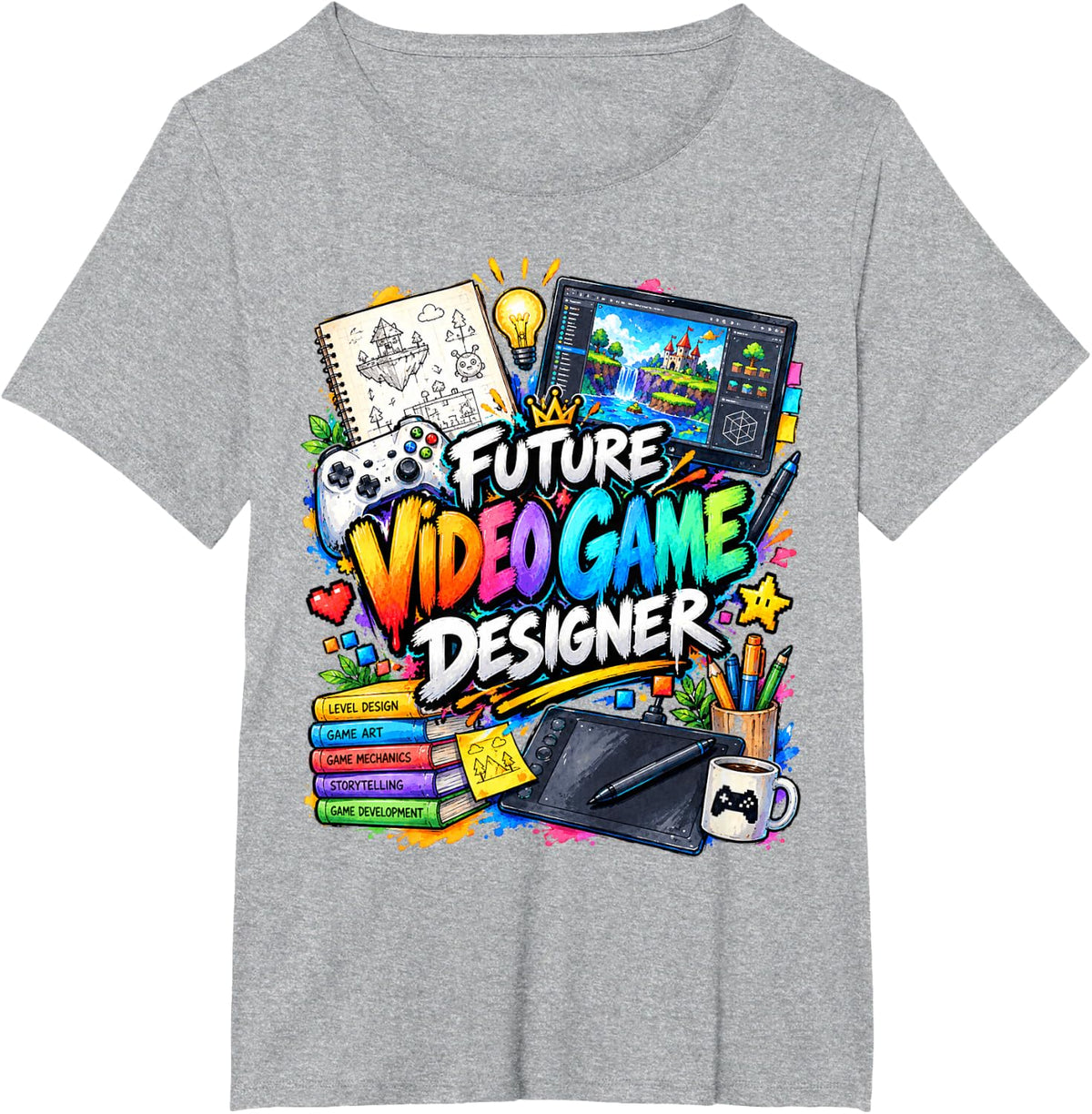 Future Video Game Designer for Kids Adults Game Developer T-Shirt - Heather Grey