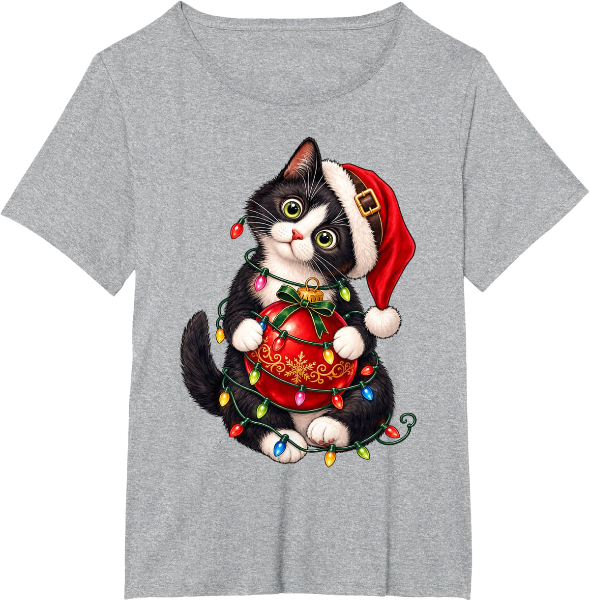 Cute White Black Tuxedo Tuxie Kitten Christmas Cat Mom Xmas T-Shirt - Heather Grey
