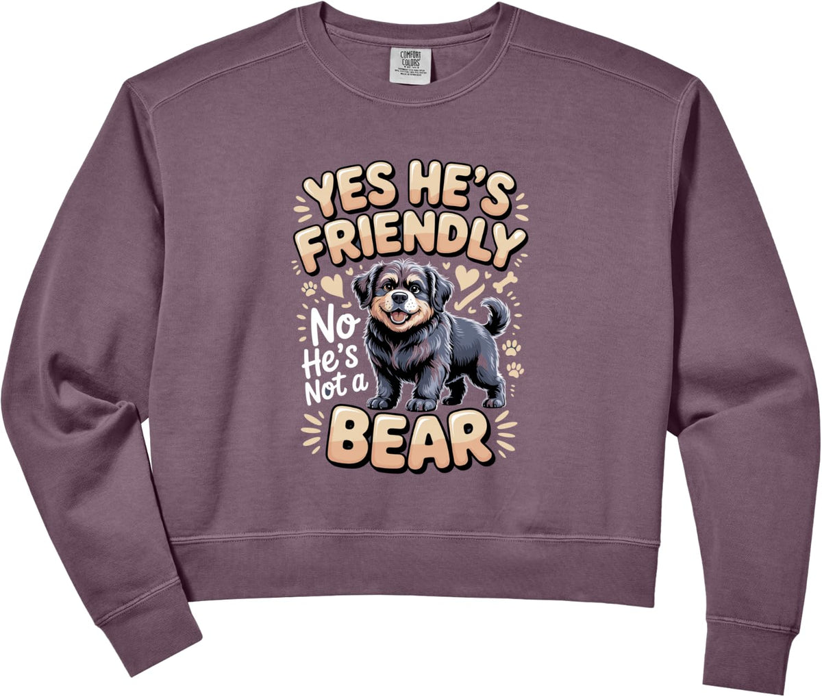 Women's Yes He's Friendly No He's Not a Bear Newfoundland Newfie Comfort Colors Crop Sweatshirt - Dusk