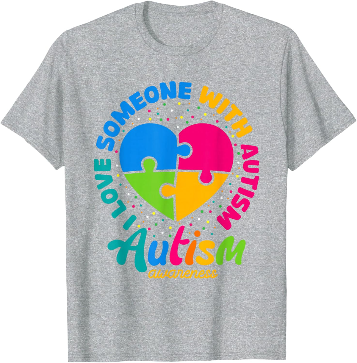 I Love Someone With Autism Heart Puzzle Tee Autism Awareness T-Shirt - Heather Grey