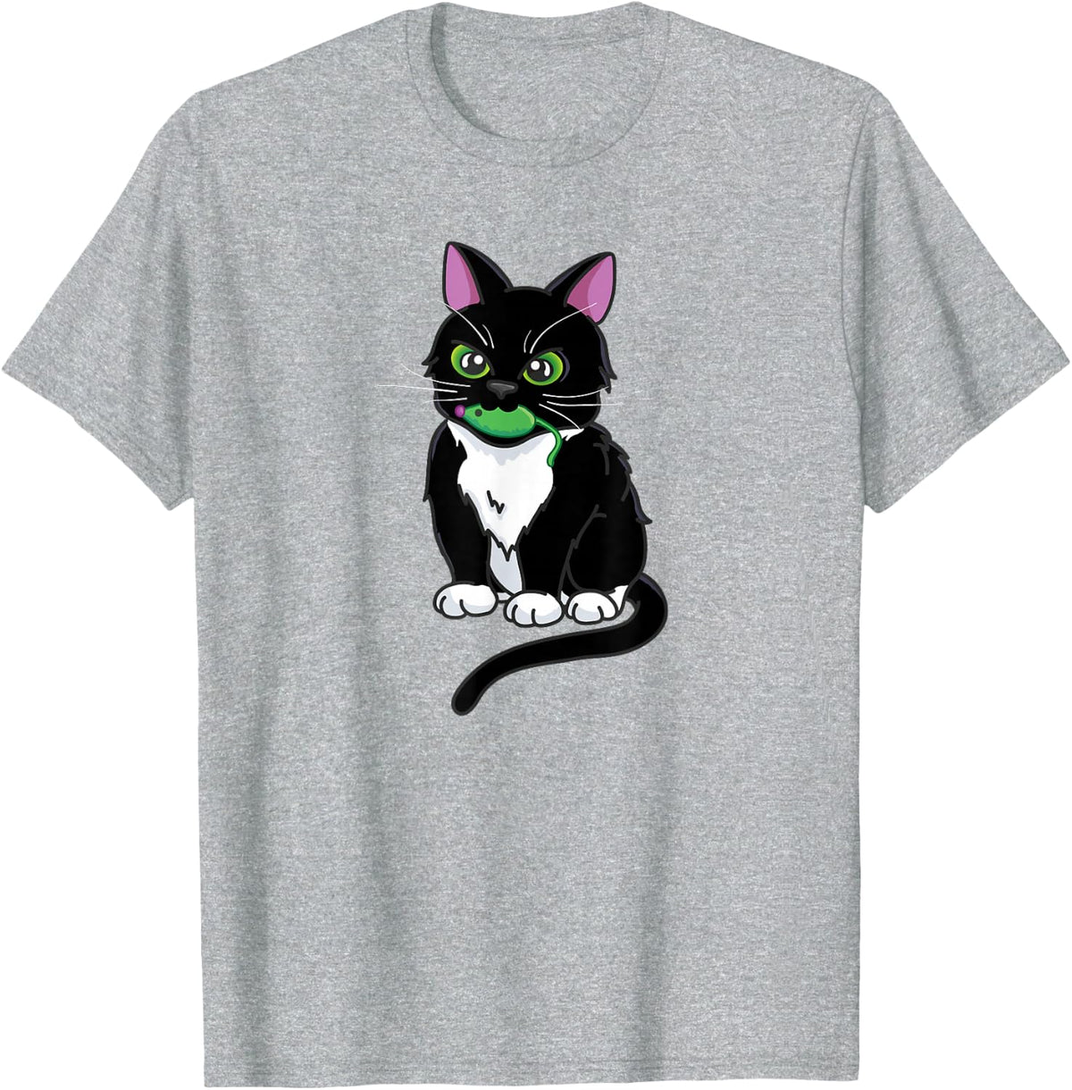 The Dusty Top Hat Ltd. Black Tuxedo Cat T-Shirt - Heather Grey