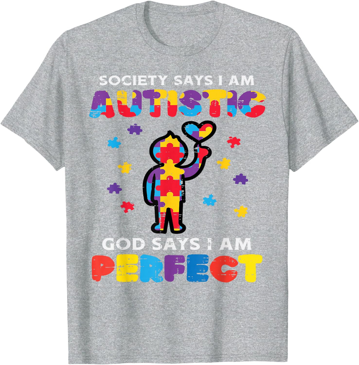 Society Says Autistic God Perfect Autism Awareness Boys Kids T-Shirt - Heather Grey