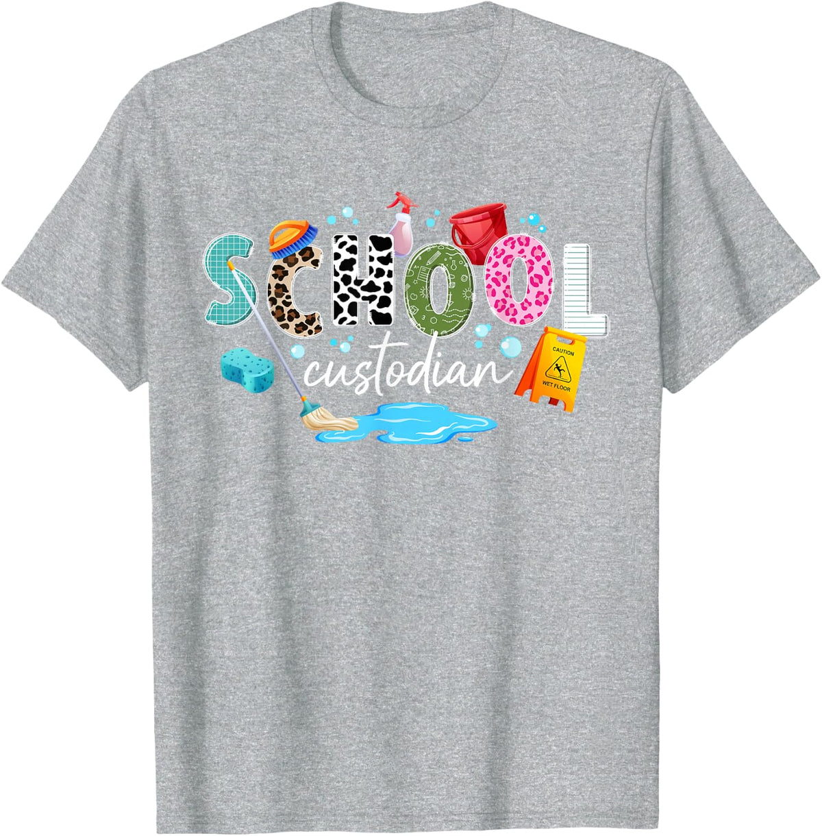 School Custodian Leopard School Custodians T-Shirt - Heather Grey