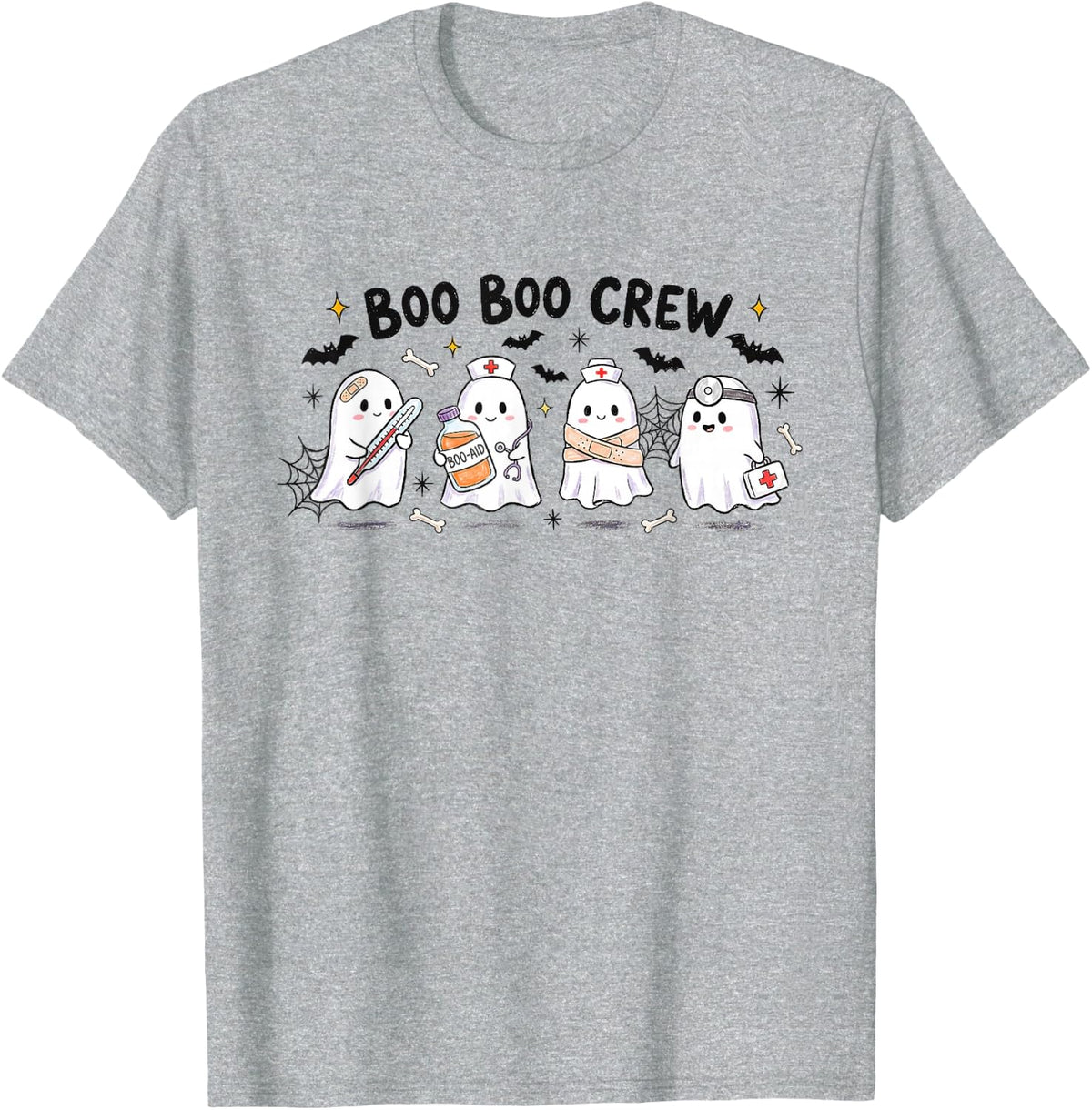 Cute Boo Boo Crew Ghost Pediatric Nurse Halloween Spooky ER T-Shirt - Heather Grey