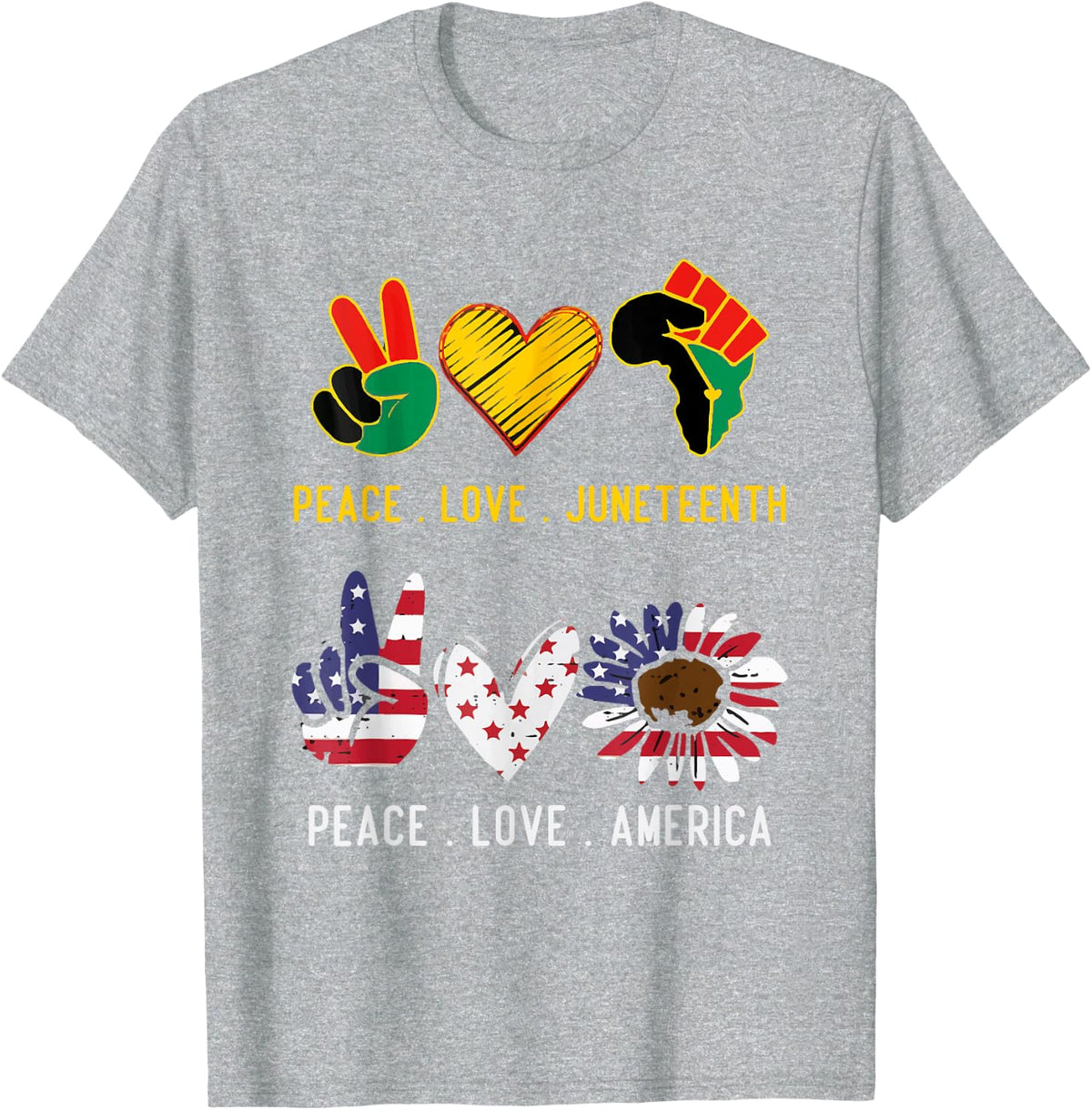 Peace Love America Juneteenth Pride Black Girl 4th Of July T-Shirt - Heather Grey