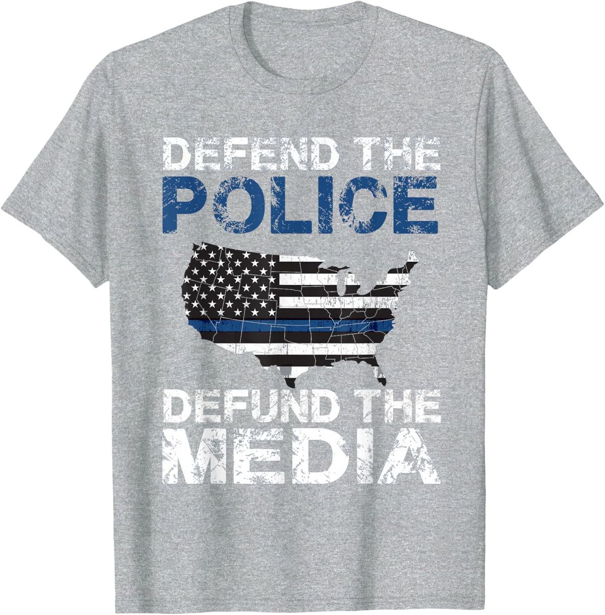 Defend the Police Defund the Media American Flag USA T-Shirt - Heather Grey