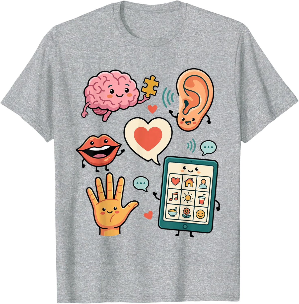 Communication Icons for Speech Therapy and AAC Teams T-Shirt - Heather Grey