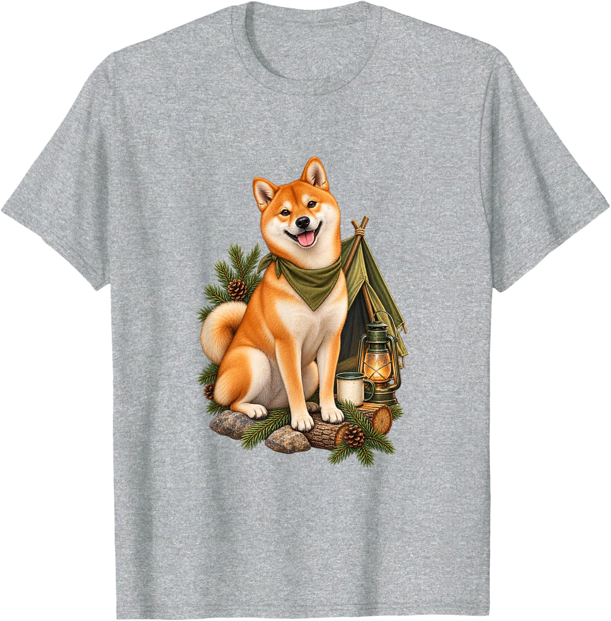 Shiba Inu Camping Gift T-Shirt - Heather Grey