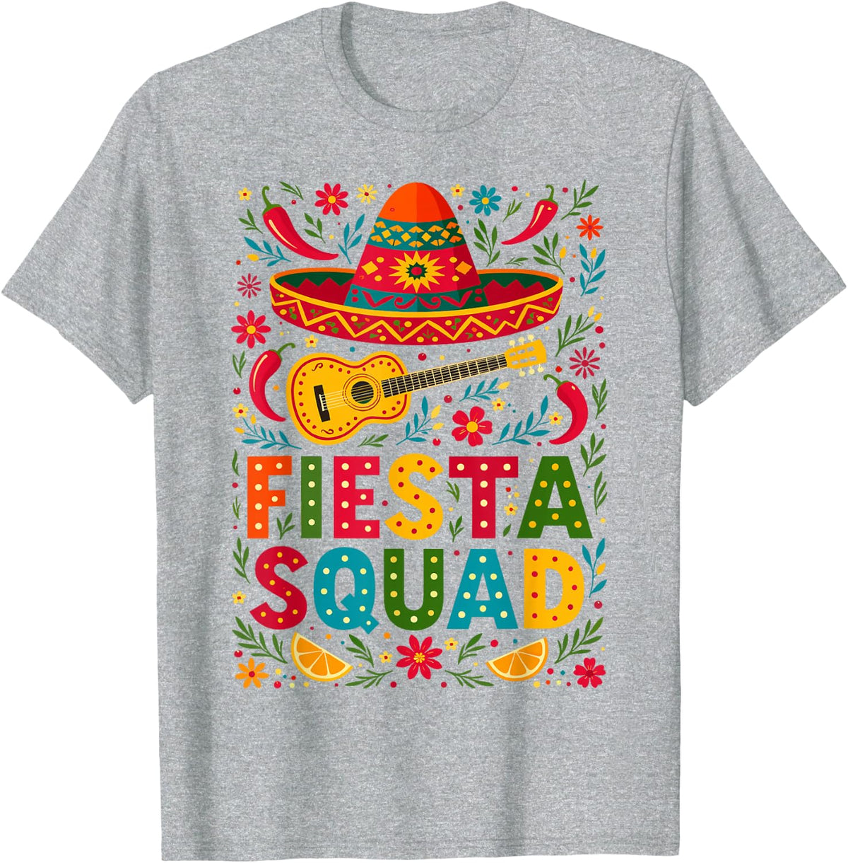 Fiesta Squad Outfit Sombrero Funny Mexican Cinco de Mayo T-Shirt - Heather Grey