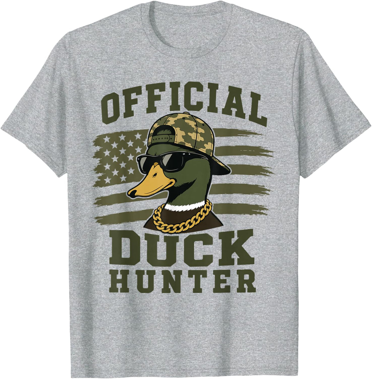 Youth Boy Camo Mallard Official Duck Hunting American Flag T-Shirt - Heather Grey