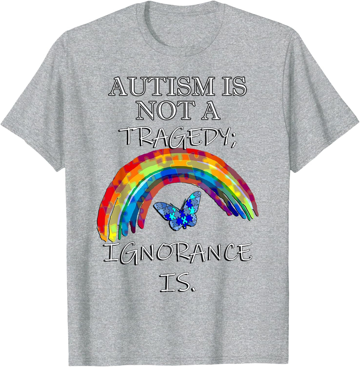 Acceptance Quote & Rainbow Autism Awareness T-Shirt - Heather Grey