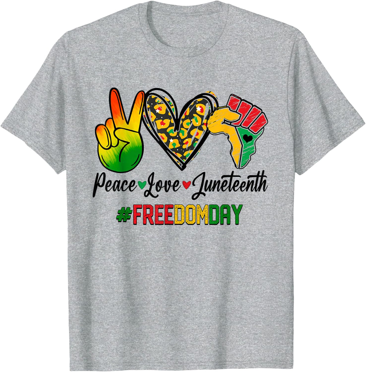 Peace Love Juneteenth 1865 Freedom Day African American T-Shirt - Heather Grey