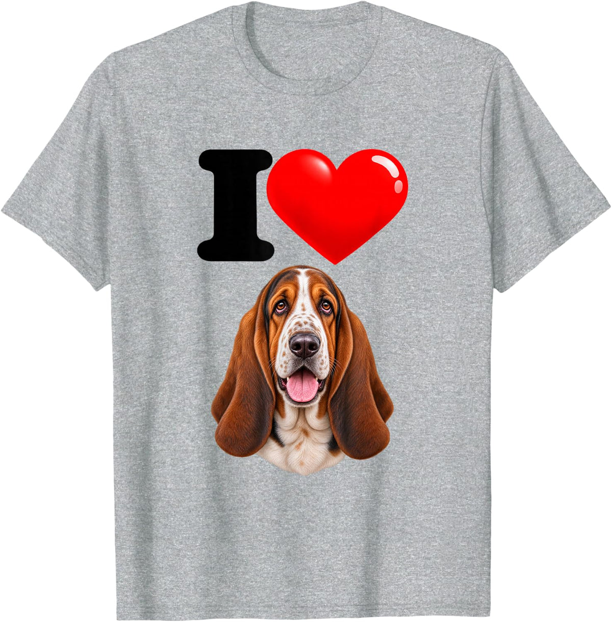 I Love Basset Hound Cute Dog Mom Dad T-Shirt - Heather Grey
