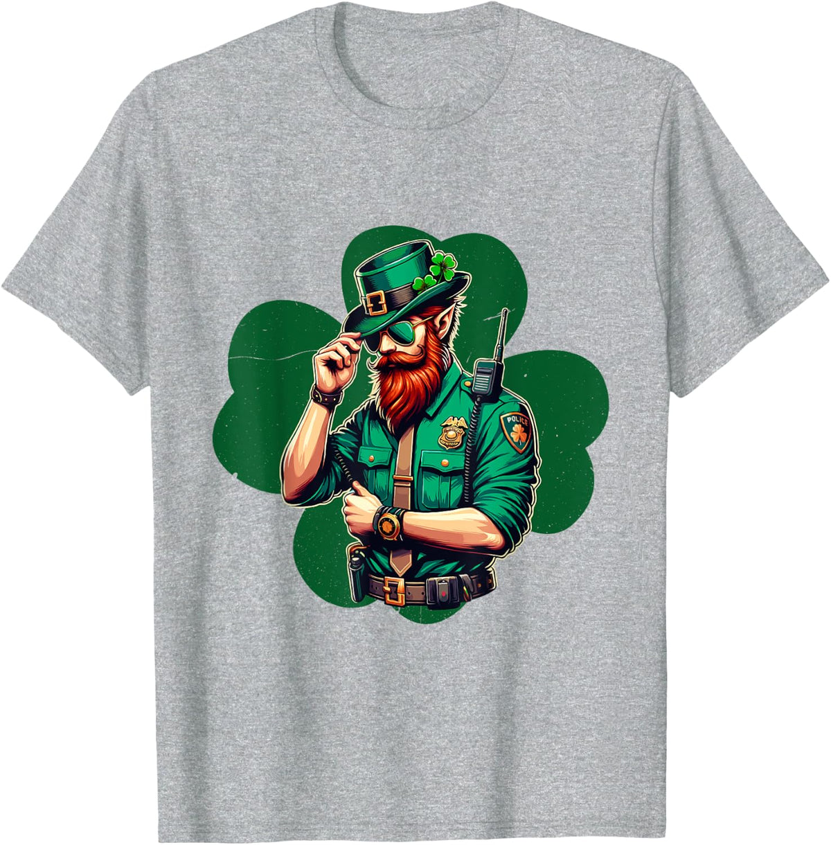 Police Officer St Patricks Day Irish Shamrock Lucky Cop T-Shirt - Heather Grey