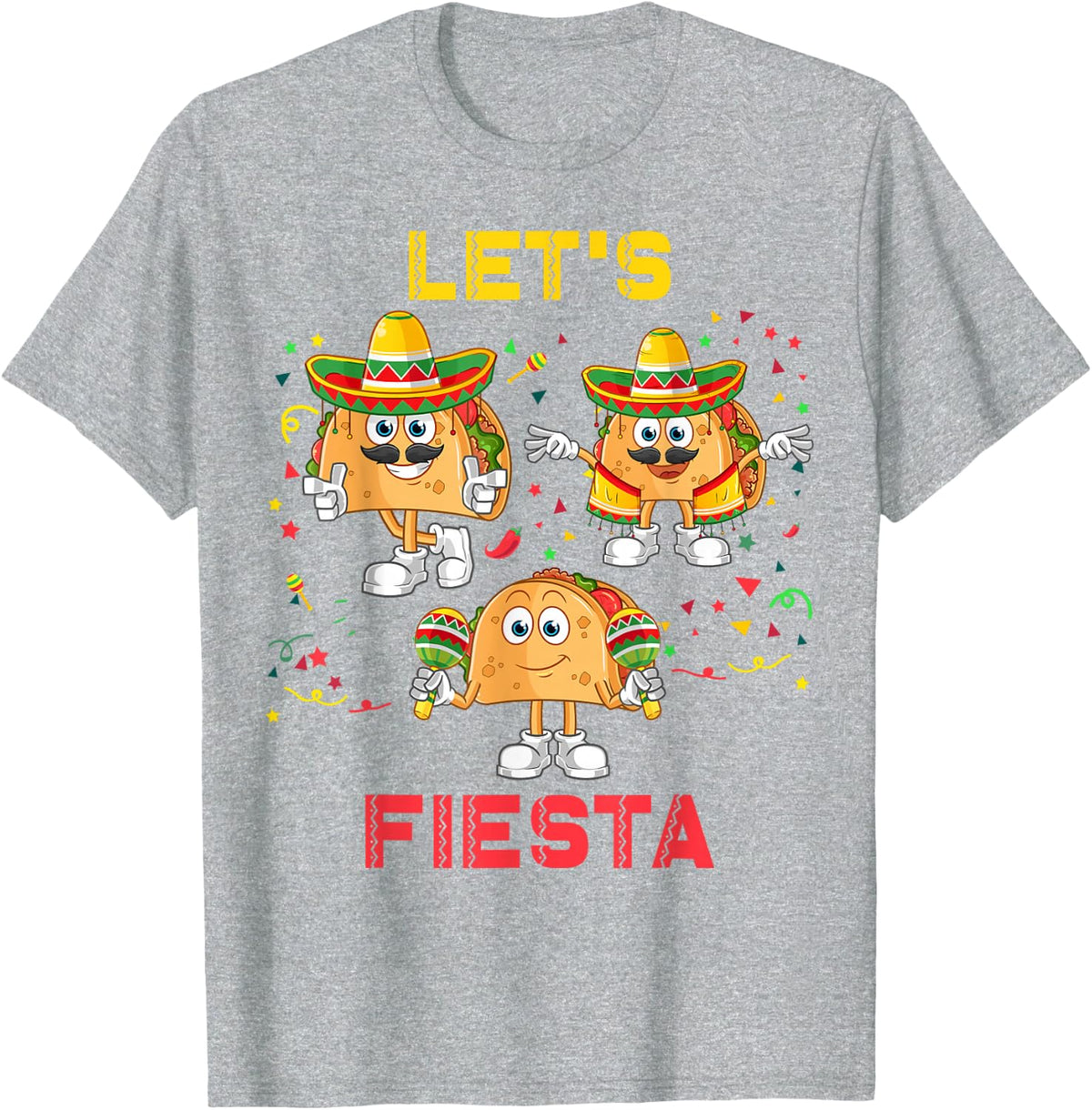 Let's Fiesta Tacos Mexican Let's Fiesta Cinco De Mayo T-Shirt - Heather Grey