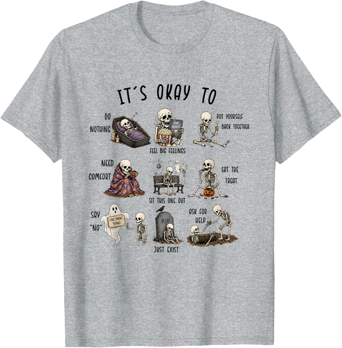 Skeleton Halloween Therapist Mental Health Social Worker T-Shirt - Heather Grey