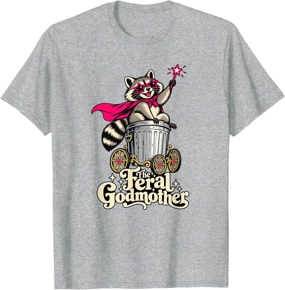 Caped Raccoon Trash Coach The Feral Godmother T-Shirt - Heather Grey