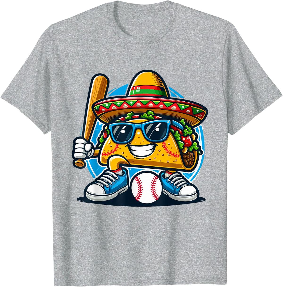 Taco Playing Baseball Mexican Cinco De Mayo Kids Men T-Shirt - Heather Grey