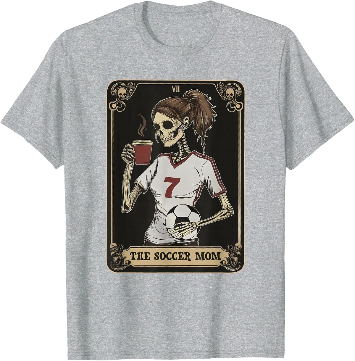 Soccer Mom Skeleton Tarot Card Vintage Halloween T-Shirt - Heather Grey
