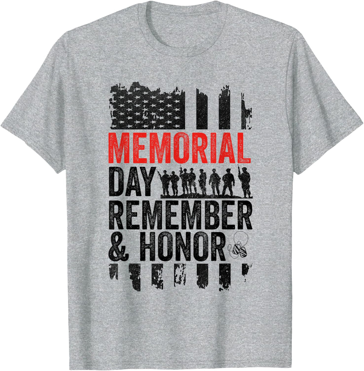Memorial Day Remember & Honor, Patriotic USA Flag Veterans T-Shirt - Heather Grey