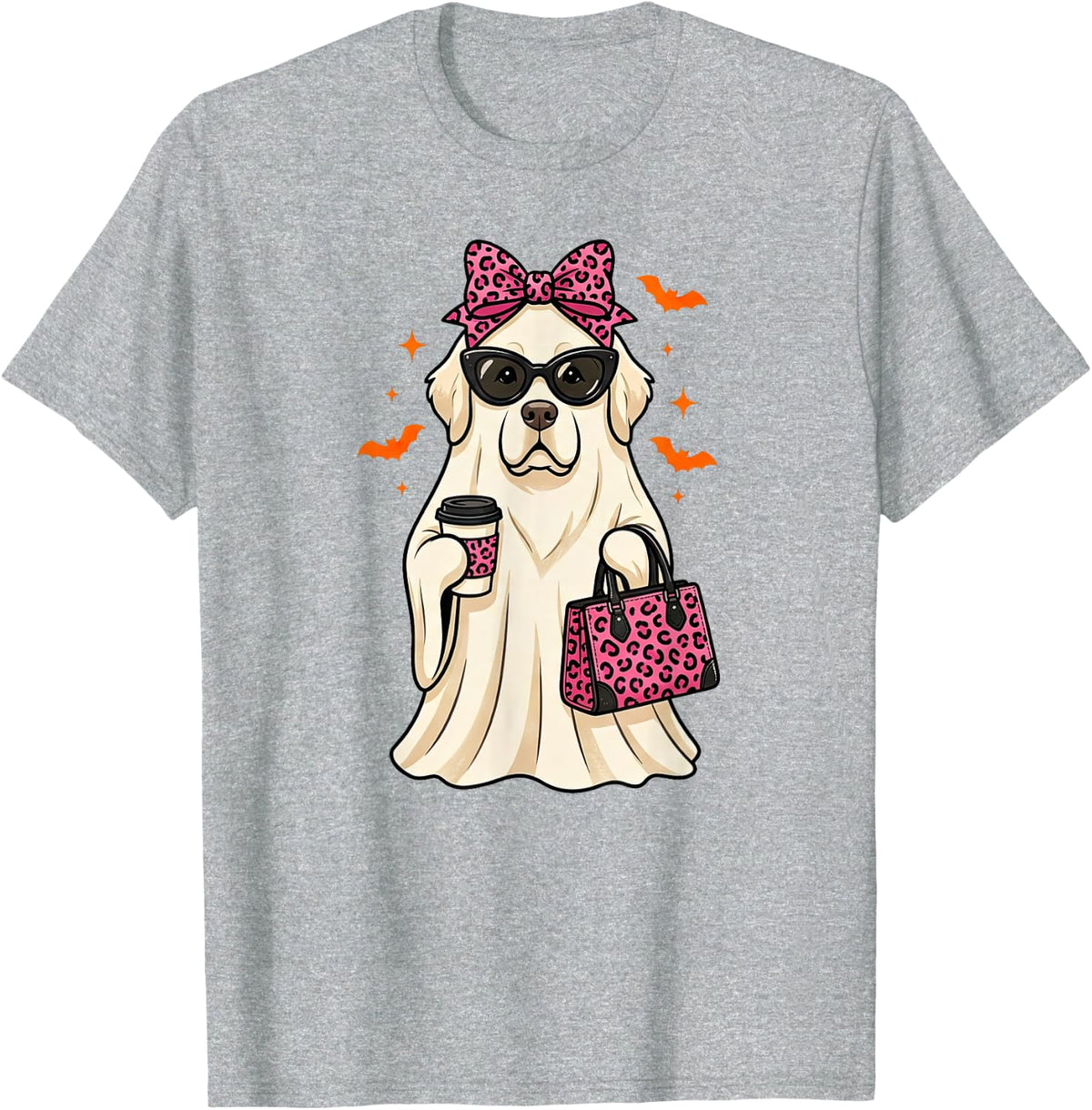 Newfoundland Dog Ghost Boo Leopard Halloween Womens Kids T-Shirt - Heather Grey