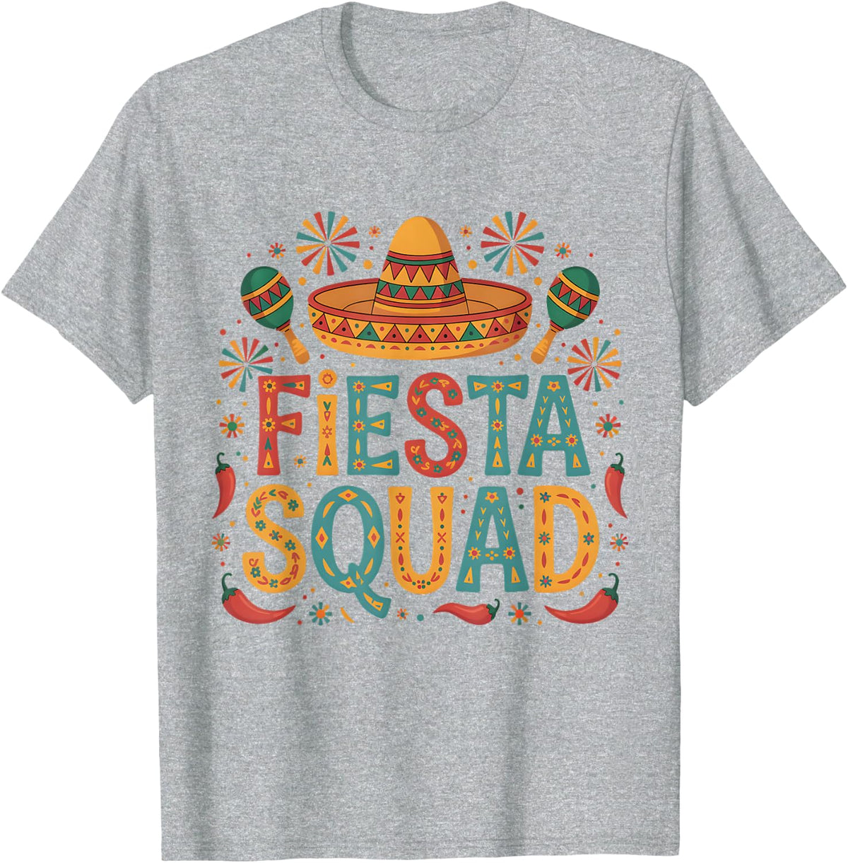 Fiesta Squad Party Mexican 5 De Mayo Funny Cinco De Mayo T-Shirt - Heather Grey