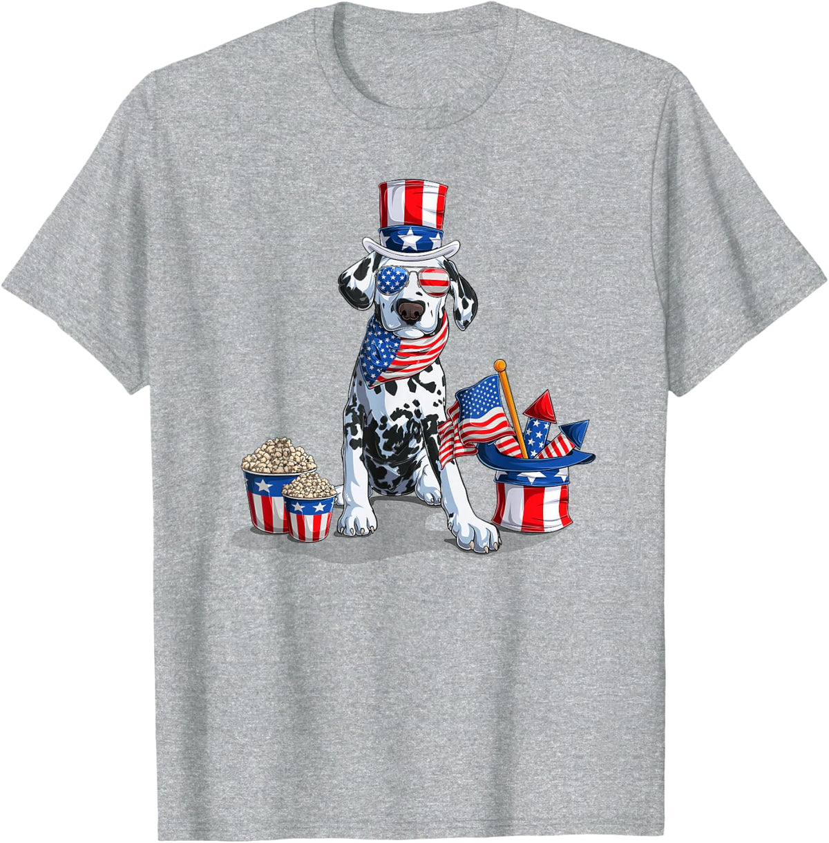 Dog Lovers Patriotic Dalmatian Pup 4th of July T-Shirt - Heather Grey