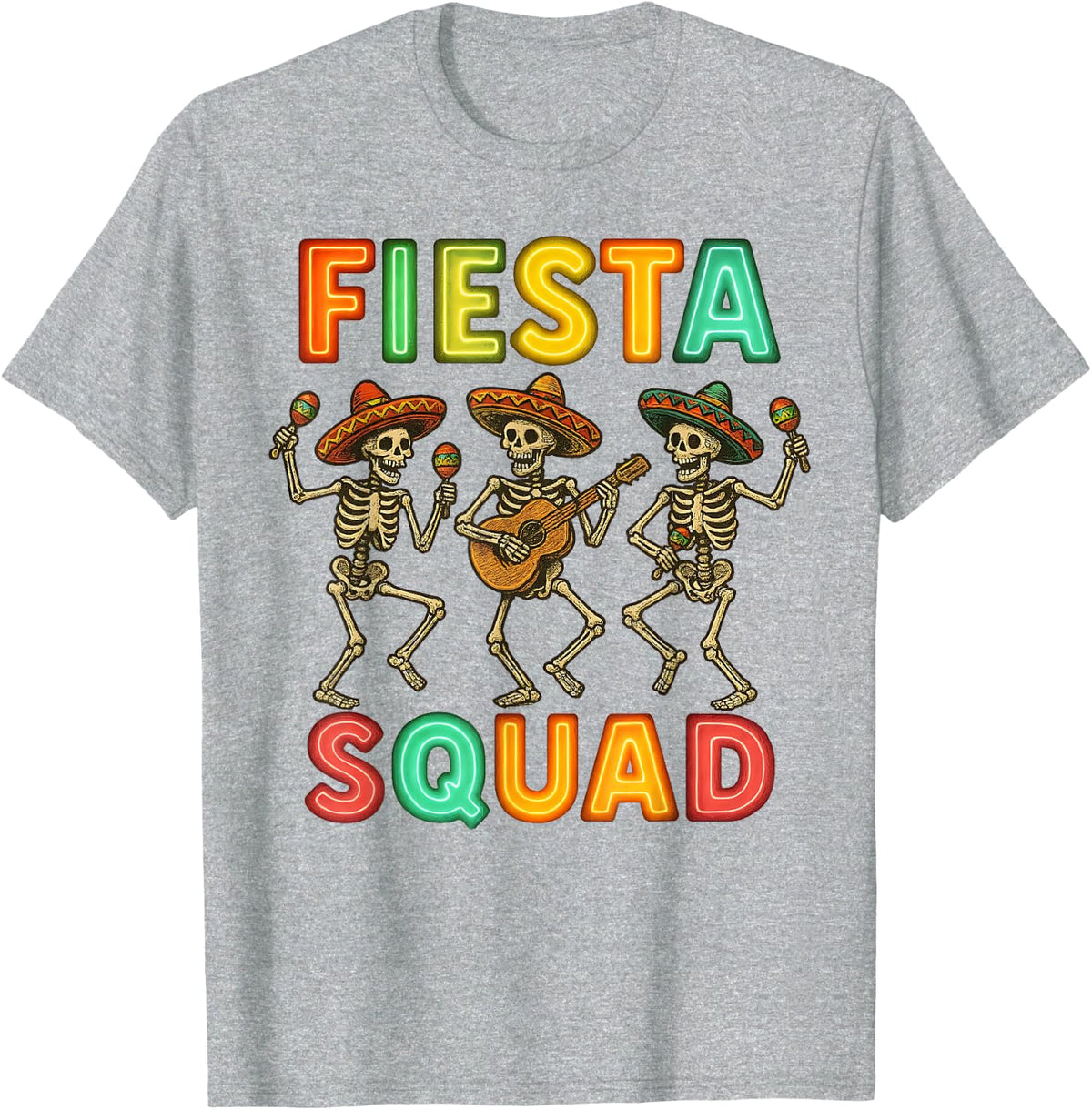 Fiesta Squad Skeleton Cinco de Mayo Mexican Party Humor T-Shirt - Heather Grey