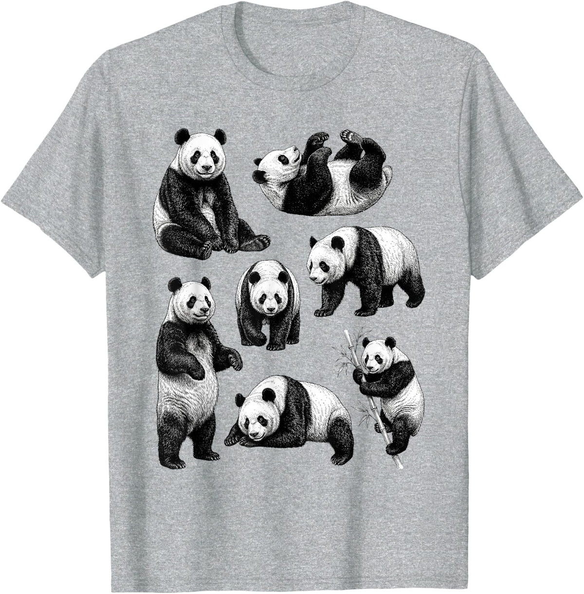 Panda Bear Vintage Sketch Art Wildlife Animal Retro Nature T-Shirt - Heather Grey