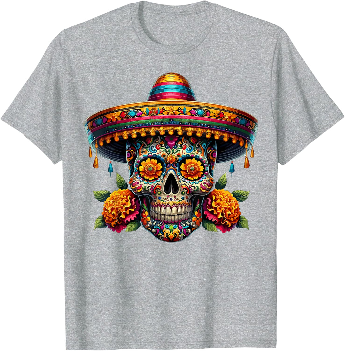 Cinco De Mayo Shirt Mexican Skull Fiesta Tees T-Shirts For Women Men - Heather Grey